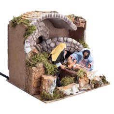 Hut with nativity in motion cm 10 2