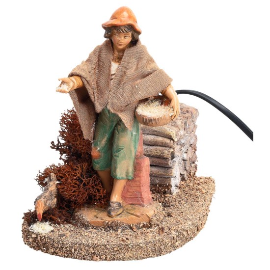 Peasant woman with hen Fontanini series 12 cm with movement