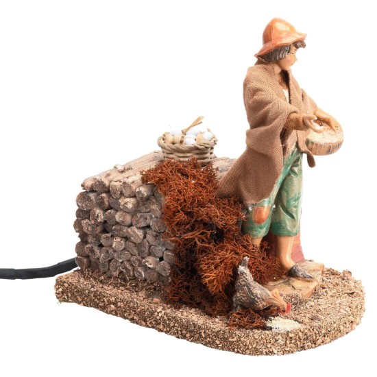 Peasant woman with hen Fontanini series 12 cm with movement