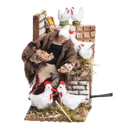 Contadina con galline 14 cm in movimento