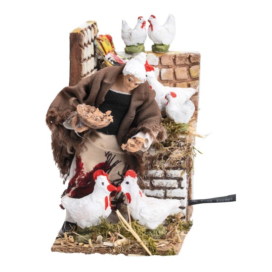 Contadina con galline serie 14 cm in movimento per presepe