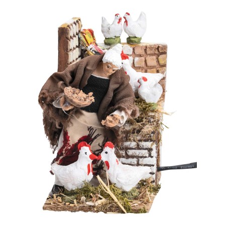 Contadina con galline 14 cm in movimento