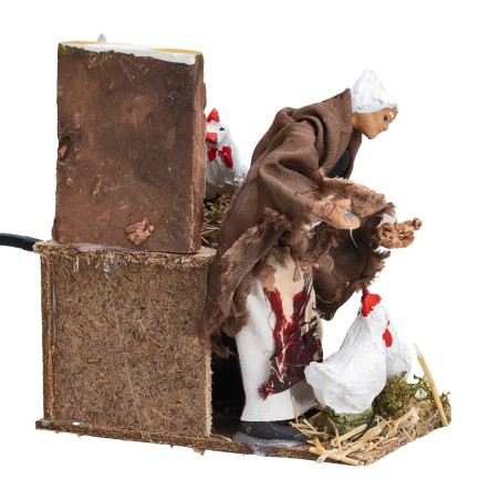 Peasant woman with chickens series 14 cm in motion for nativity scene