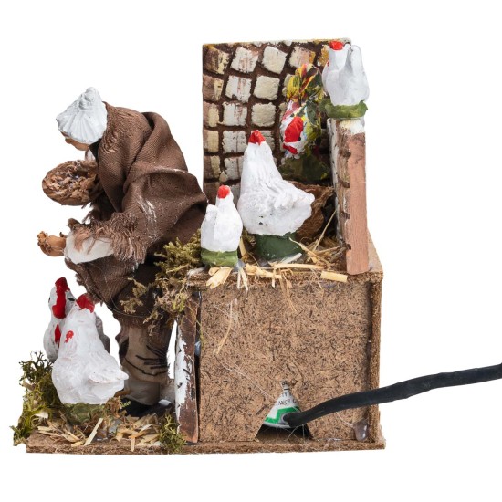 Peasant woman with chickens series 14 cm in motion for nativity scene