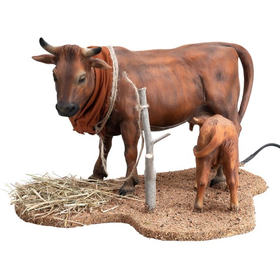 Vaca con ternero serie 30 cm en movimiento para belén Mundo
