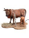 Mucca con vitello serie 30 cm in movimento per presepe Mondo