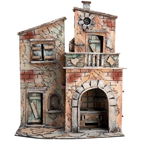 Neapolitan house with arch and balcony cm 32.5x21x40 h for nativity scene