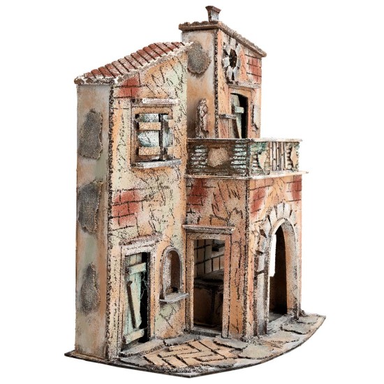 Neapolitan house with arch and balcony cm 32.5x21x40 h for nativity scene