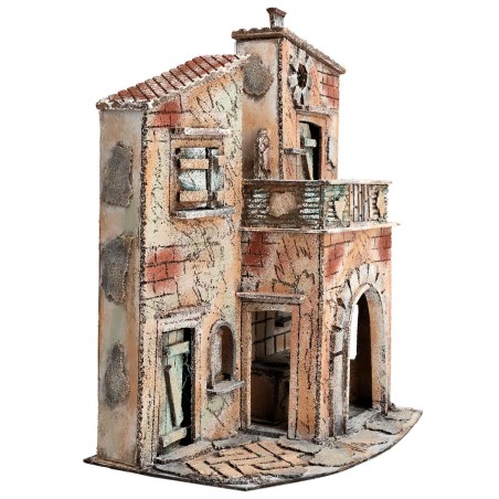 Casa napolitana con arco y balcón cm 32,5x21x40 h para belén