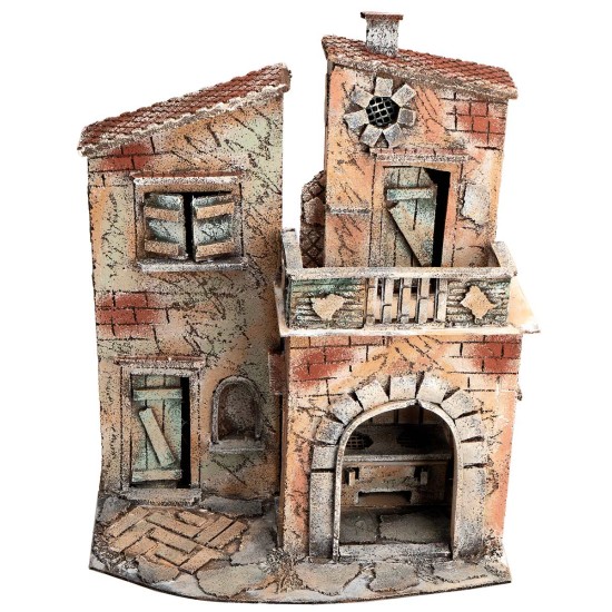Casa napolitana con arco y balcón cm 32,5x21x40 h para belén