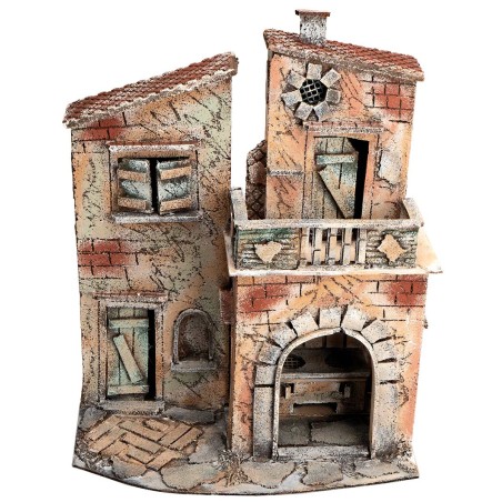 Casa napolitana con arco y balcón cm 32,5x21x40 h para belén