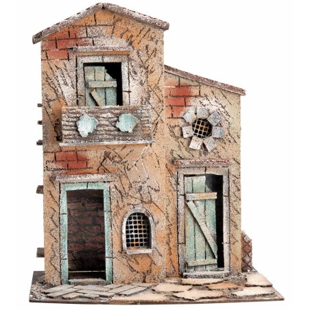 Casa napolitana de dos pisos con balcón cm 28x20x33,5 h para