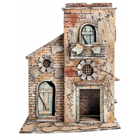 Neapolitan house with flat roof and gate cm 28x19.2x36.5 h