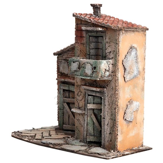 Casa napolitana con balcón y techo inclinado cm 26x16x27 h