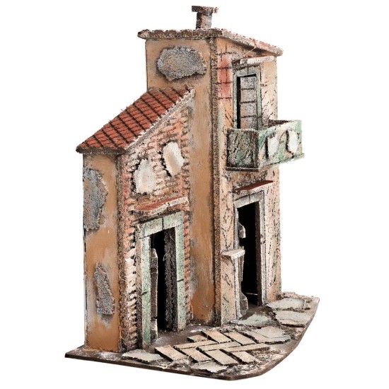 Casa napolitana con balcón y techo inclinado cm 26x16x27 h