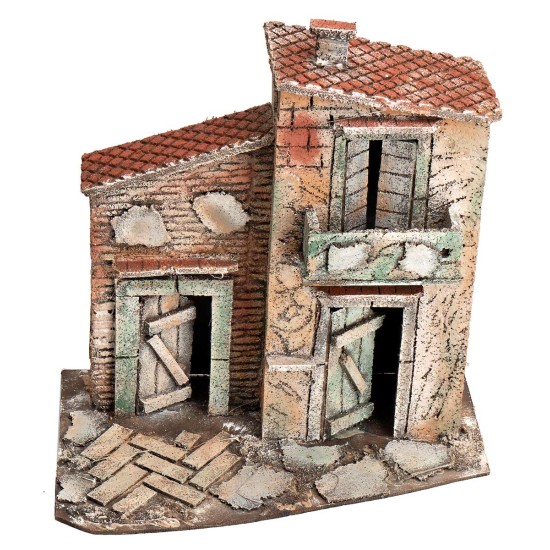 Casa napolitana con balcón y techo inclinado cm 26x16x27 h