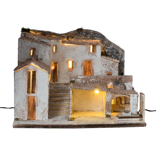 Illuminated Village with working fountain cm 65x50x47 h