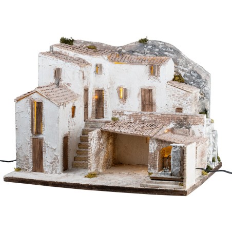 Illuminated Village with working fountain cm 65x50x47 h