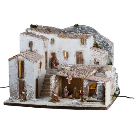 Nativity scene with Landi statues, lights, and working fountain cm