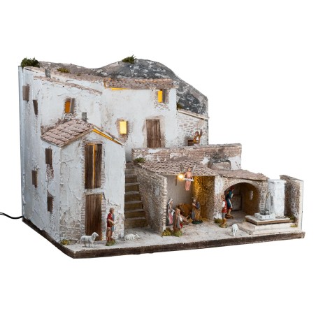 Nativity scene with Landi statues, lights, and working fountain cm