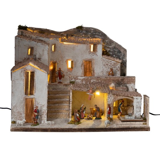 Pesebre con estatuas Landi, luces y fuente en funcionamiento cm