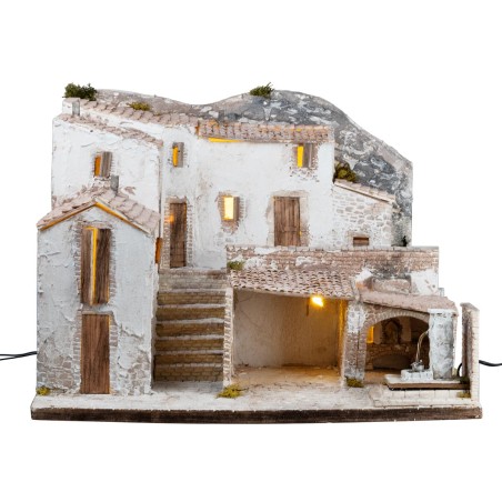 Illuminated Village with working fountain cm 65x50x47 h
