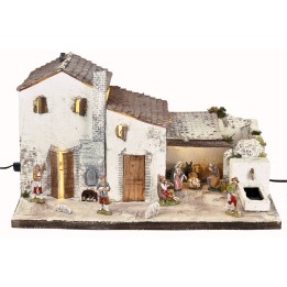 Nativity scene with Landi statues, lights, and working fountain cm
