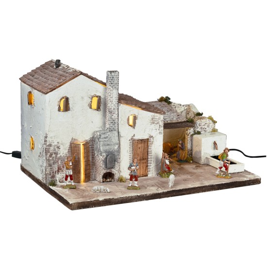 Nativity Scene with Landi statues, lights, and working fountain