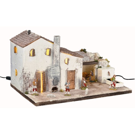 Nativity Scene with Landi statues, lights, and working fountain