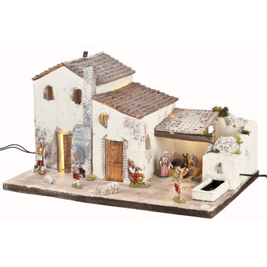 Nativity Scene with Landi statues, lights, and working fountain
