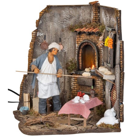 Fornaio 30 cm in movimento con fuoco per presepe Mondo Presepi