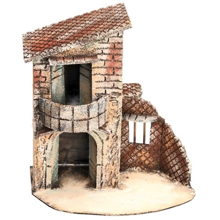 Neapolitan two-story house with side window cm 24.5x15.5x27 h