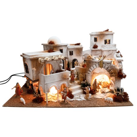 Arabic nativity scene with lights, fire, and fountain cm 70x50x40 h for