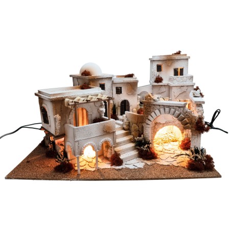 Presepe arabo con luci, fuoco e fontana cm 70x50x40 h per
