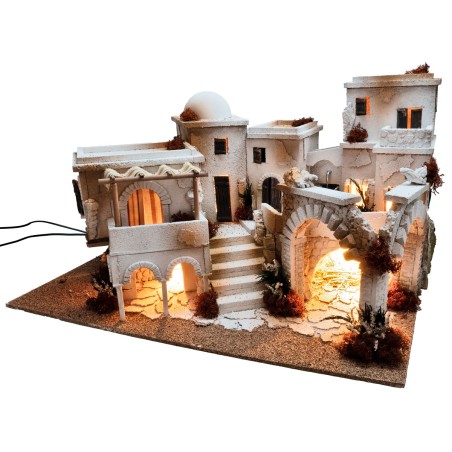 Belén árabe con luces, fuego y fuente cm 70x50x40 h por