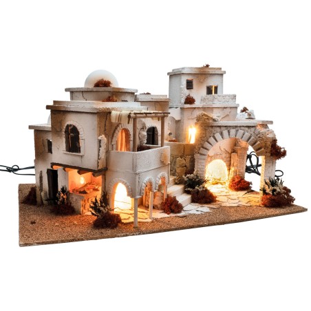 Belén árabe con luces, fuego y fuente cm 70x50x40 h por