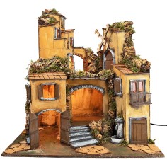 Pesebre napolitano estilo 700 iluminado con molino de viento cm