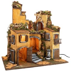 Presepe napoletano stile 700 illuminato con mulino a vento cm 2