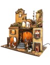 Presepe napoletano stile 700 con statue Landi, luci e mulino a