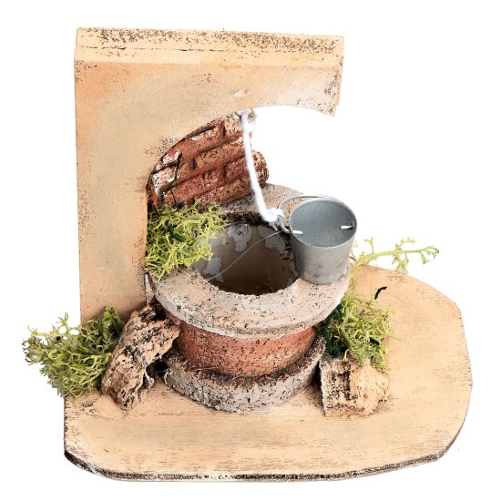 Pozo con cubo y muro lateral de ladrillos para estatuas de 10 cm