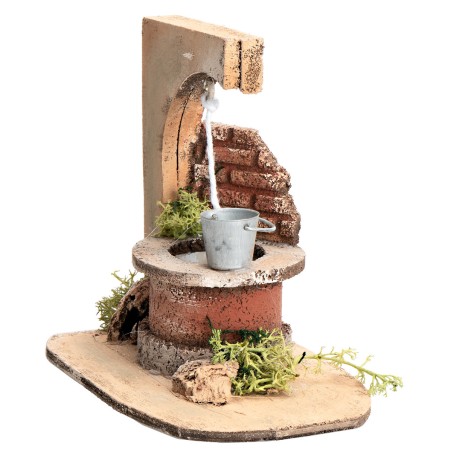 Pozo con cubo y muro lateral de ladrillos para estatuas de 10 cm