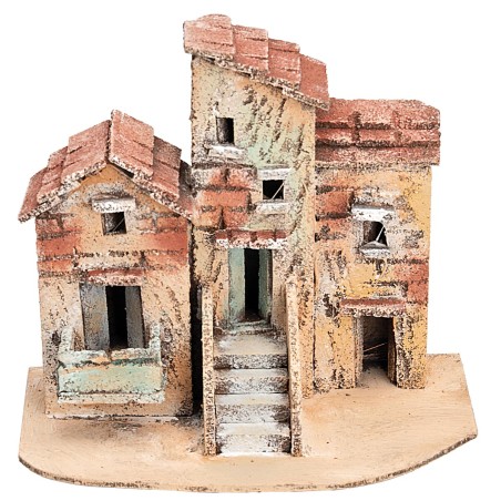 Gruppo di casette napoletane cm 18x11,6x15,7 h per presepe
