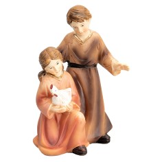 Bambini con gallina serie 12 cm in resina per presepe Mondo