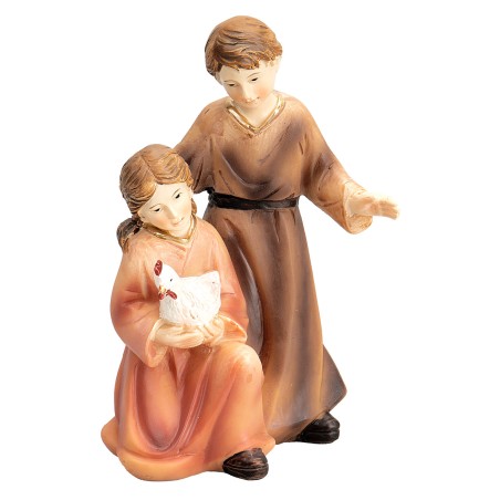 Children with chicken series 12 cm in resin for Mondo nativity scene