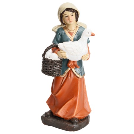 Donna con oca e cesto di uova serie 15 cm in resina per presepe