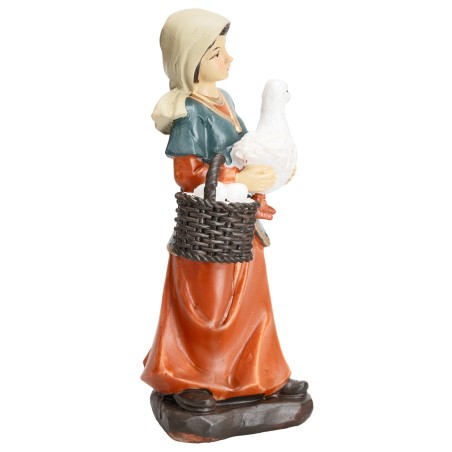 Donna con oca e cesto di uova serie 15 cm in resina per presepe
