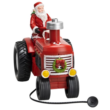 Papá Noel en el tractor con paquetes de regalos completo de luz y