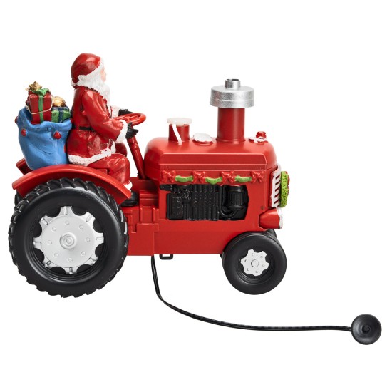 Babbo Natale sul trattore con pacchi regali completa di luce e