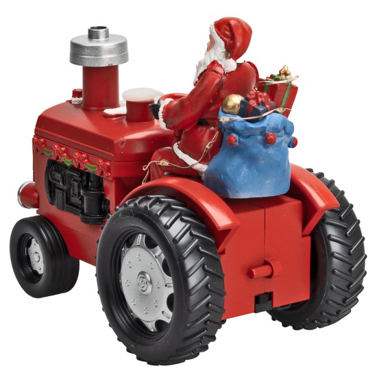 Santa Claus on the tractor with gift packages complete with