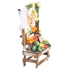 Banco con frutta e ortaggi vari cm 8,8x5x17 h per presepe Mondo 2